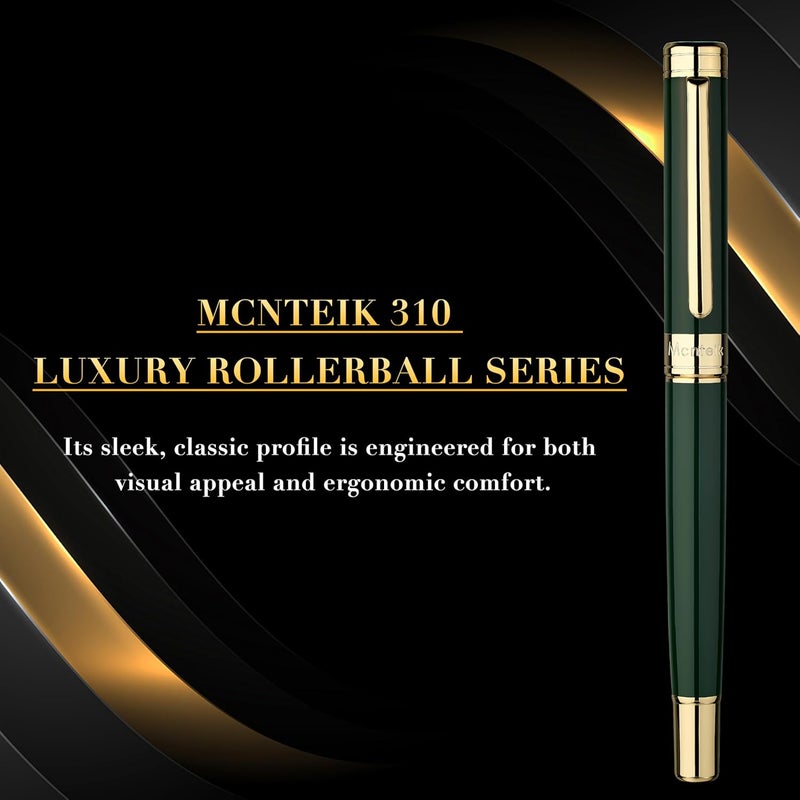 MCNTEIK Lacquer Rollerball Pen - Stunning Luxury Green Pen, 24K Gold Plating, Schmidt Refill, Precision Flow Ink, Fancy Roller Ball Gift Set for Men & Women, Christmas, Executive Office, Nice Pens - Image 3